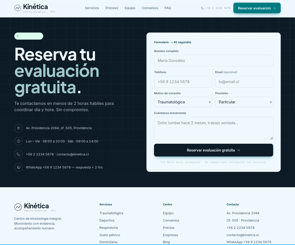Kinética - Contacto y formulario